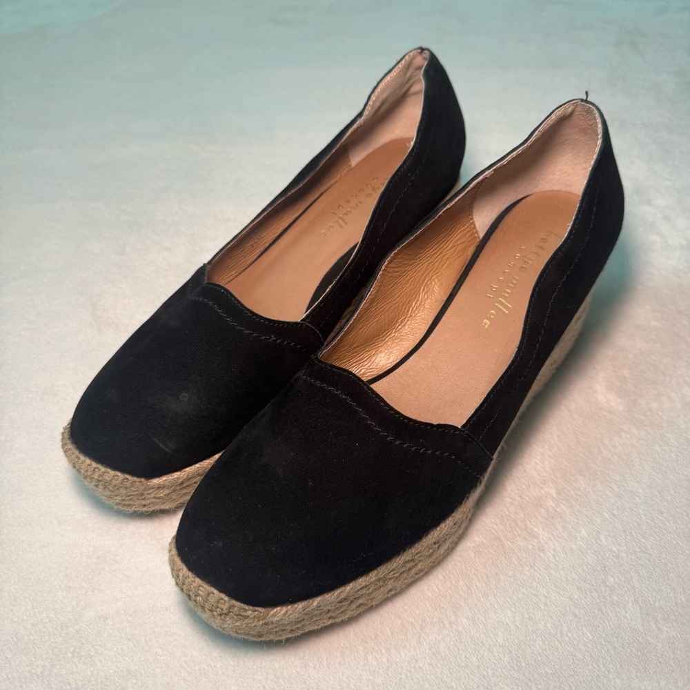 Black Suede Wedge Sandals Espadrilles by Bettye Muller - Picture 2 of 6